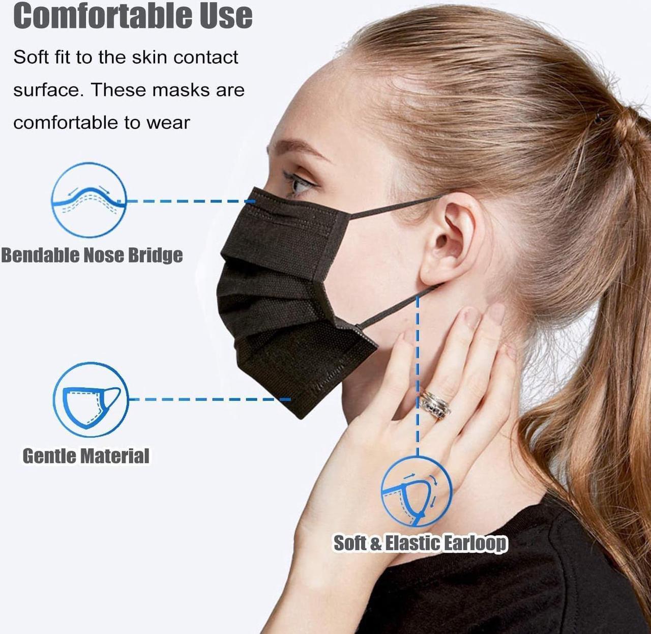 Alt view image 2 of 7 - 200 Pcs Disposable Face Masks, 3 Ply Disposable Face Mask for Men & Women Black