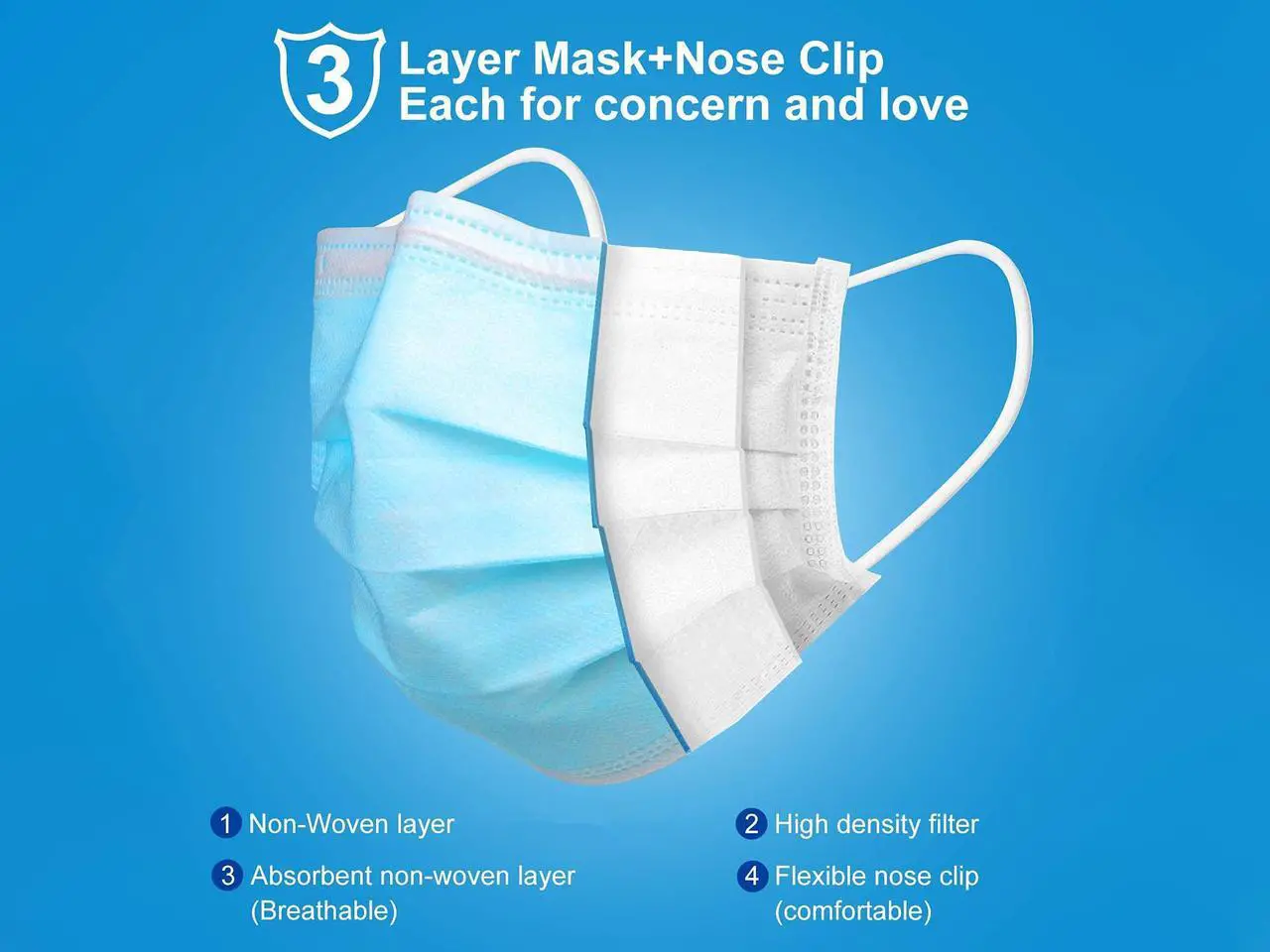 Alt view image 3 of 7 - ROME CARE 100 Pcs Disposable Face Masks, 3 Ply Disposable Face Mask for Adult Blue