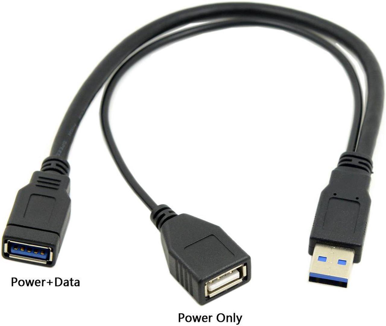 Dual USB Female Extra Power Data Y Extension Cable for 2.5" Mobile Hard Disk to Black USB 3.0 Male