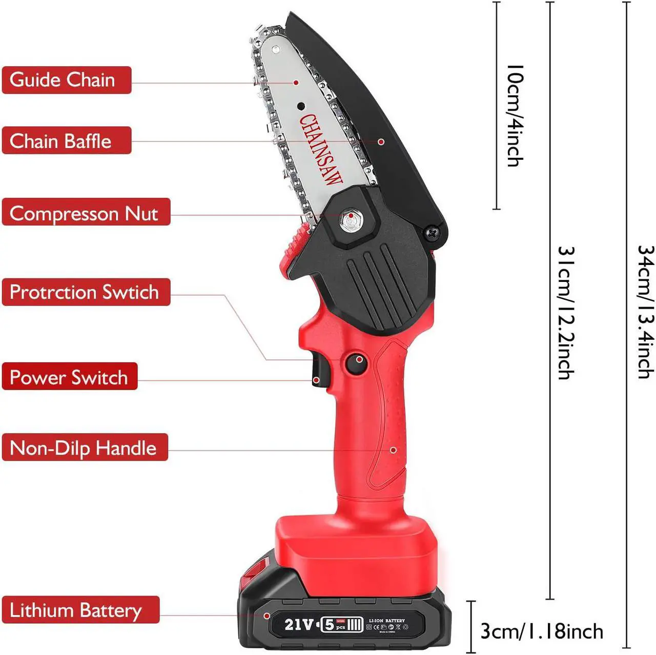 Alt view image 2 of 7 - SLOGL Mini ChainSaw with 2 Battery&1 Charger , 220V Rechargeable Cordless Electric Logging Chain Saw, One-Handed Portable Chainsaw for Branch Wood Cutting Garden Tree Pruning Trimming(1 Item)