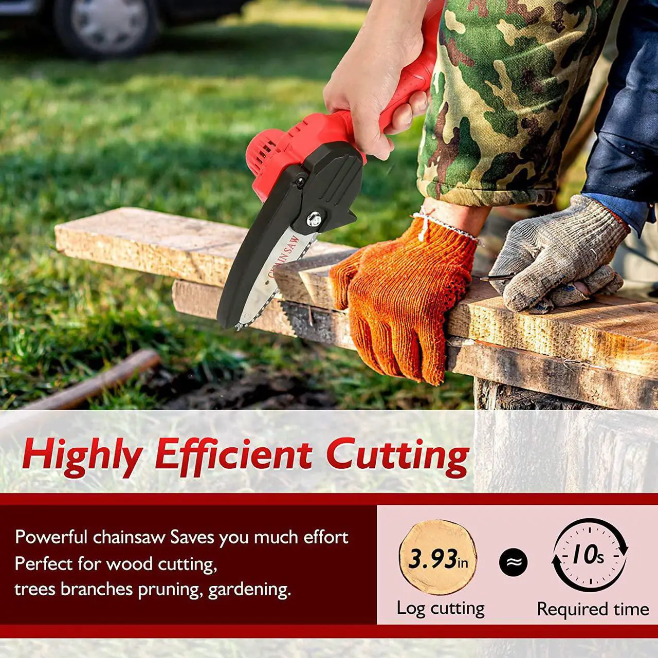 Alt view image 7 of 7 - SLOGL Mini ChainSaw with 2 Battery&1 Charger , 220V Rechargeable Cordless Electric Logging Chain Saw, One-Handed Portable Chainsaw for Branch Wood Cutting Garden Tree Pruning Trimming(1 Item)