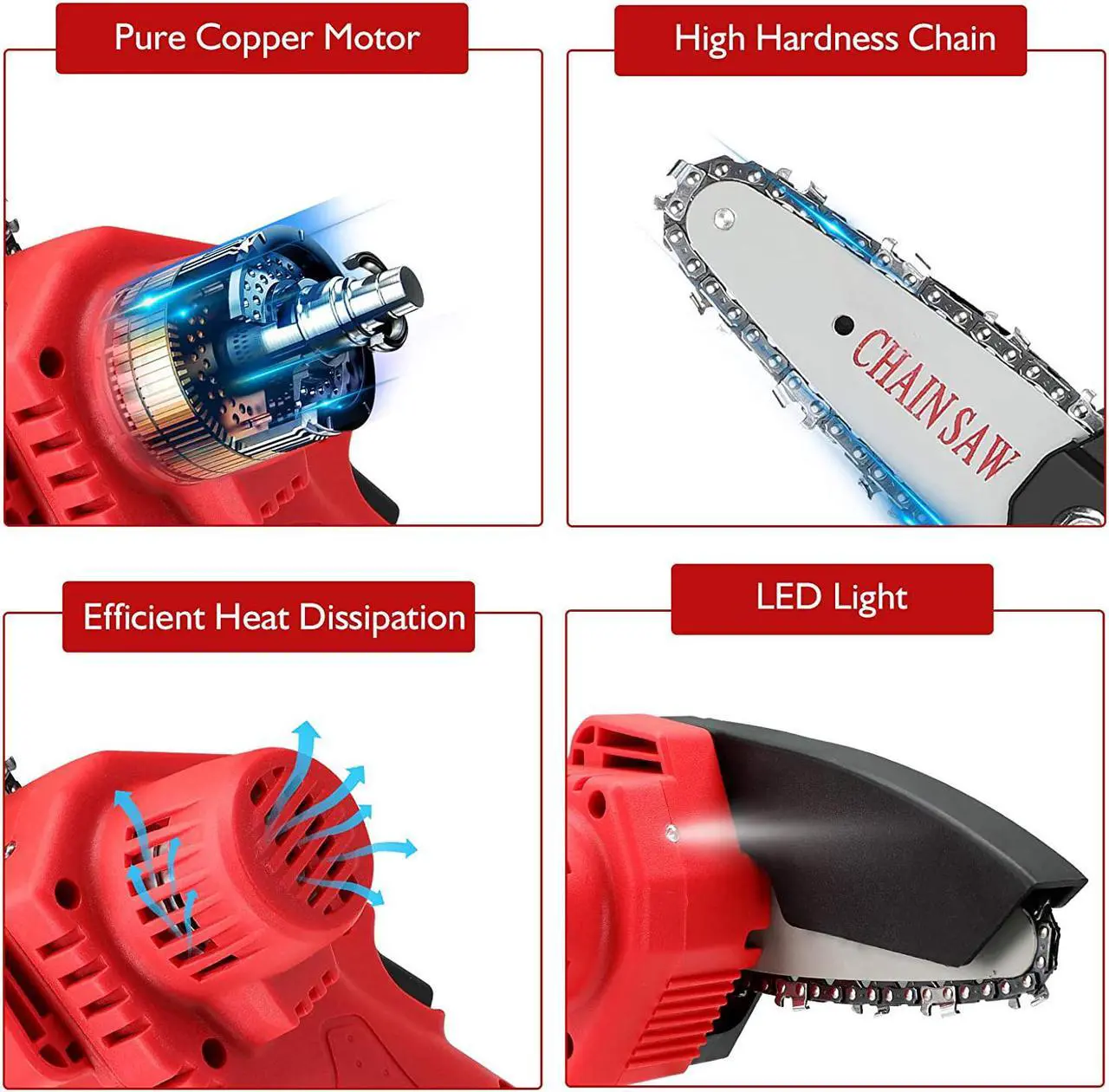 Alt view image 5 of 7 - SLOGL Mini ChainSaw with 2 Battery&1 Charger , 220V Rechargeable Cordless Electric Logging Chain Saw, One-Handed Portable Chainsaw for Branch Wood Cutting Garden Tree Pruning Trimming(1 Item)