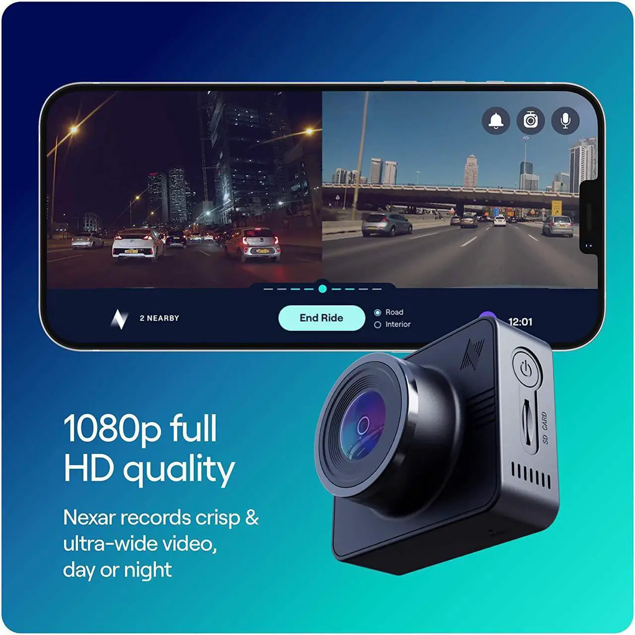 Alt view image 3 of 7 - Nexar Beam GPS Dash Cam | HD Front Dash Cam | 2022 Model | 32 GB SD Card Included | Unlimited Cloud Storage | Parking Mode | WiFi