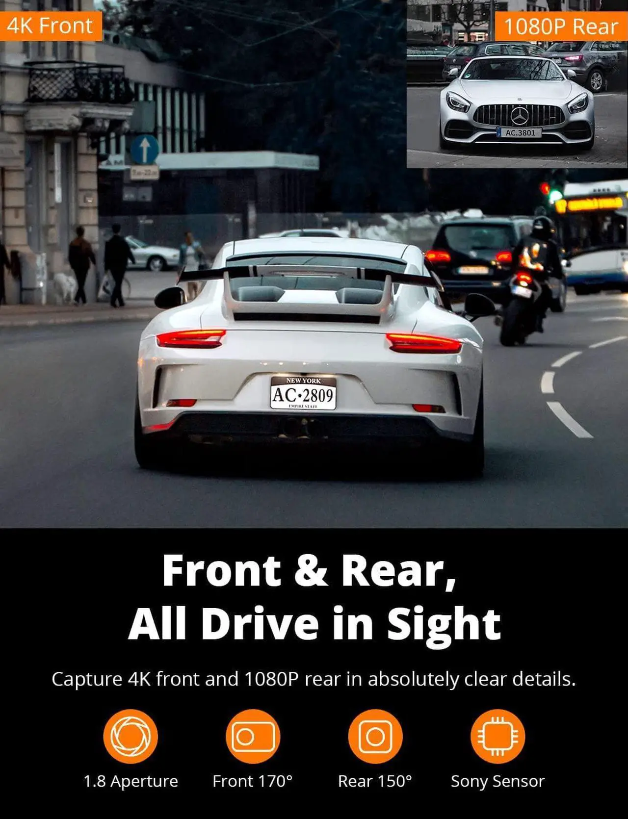 Alt view image 2 of 7 - D4 Dual Dash Cam with Built-in WiFi GPS, Front 4K/2.5K Rear 1080P for Cars , 3" IPS Touchscreen 170° FOV Dashboard Camera with  Starvis Sensor, Support 256GB Max