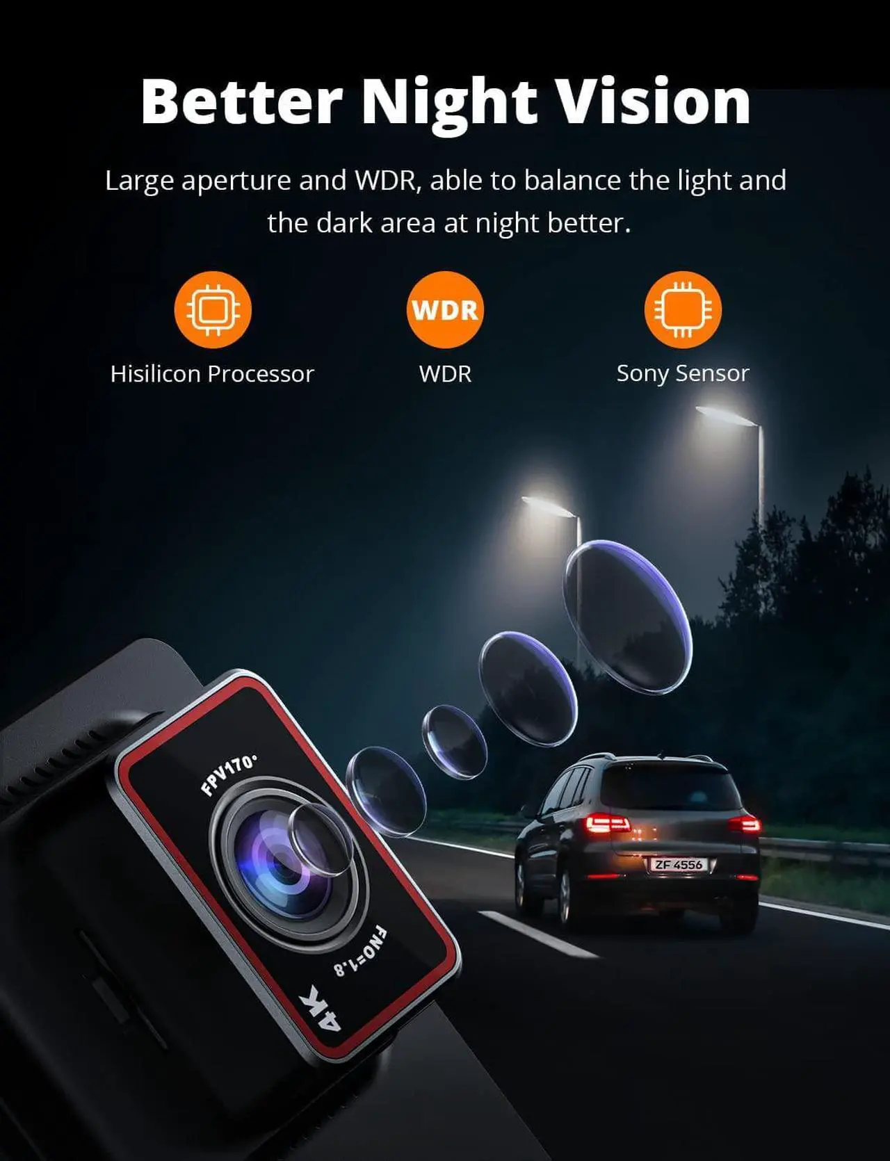 Alt view image 4 of 7 - D4 Dual Dash Cam with Built-in WiFi GPS, Front 4K/2.5K Rear 1080P for Cars , 3" IPS Touchscreen 170° FOV Dashboard Camera with  Starvis Sensor, Support 256GB Max