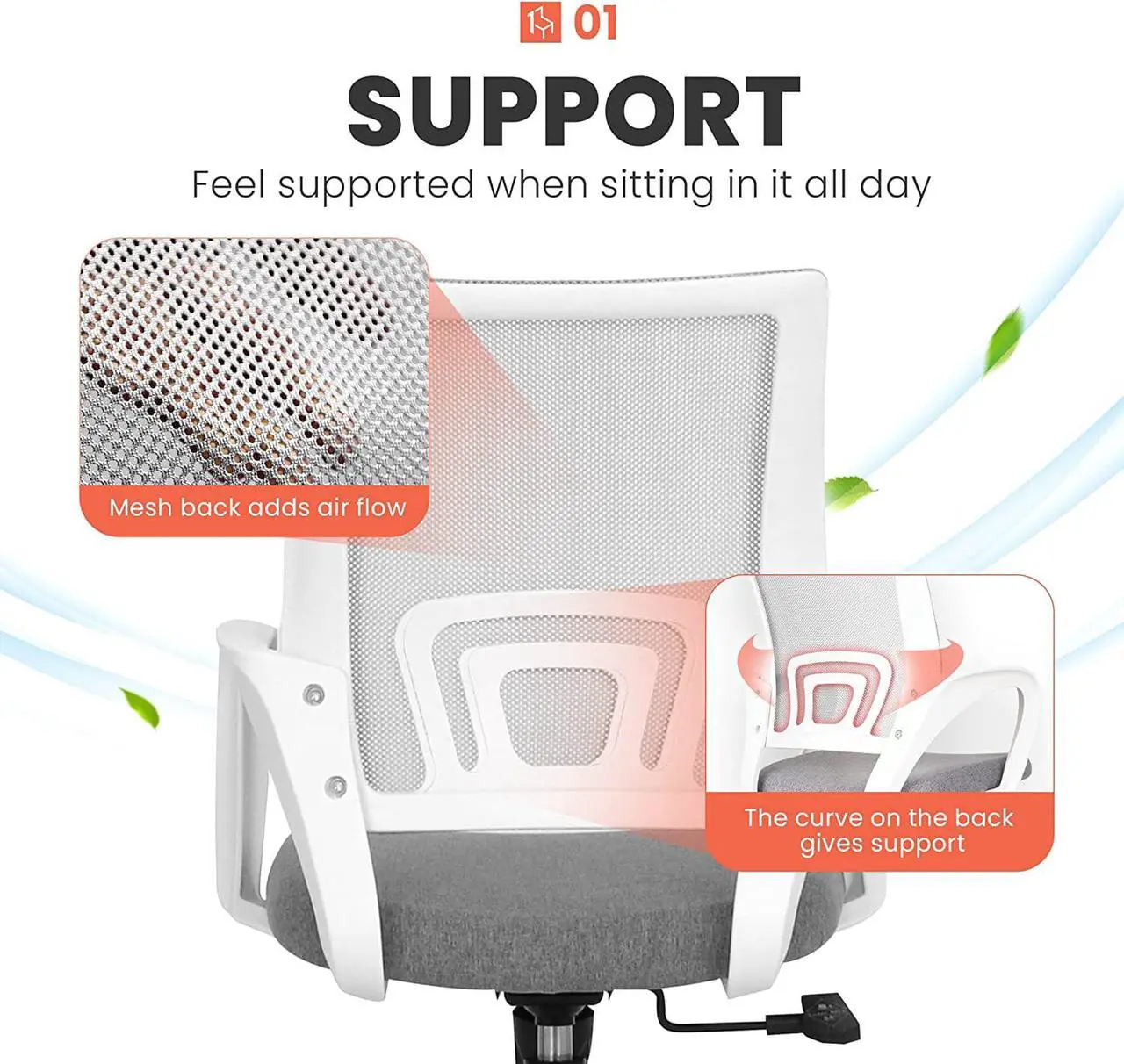 Alt view image 4 of 6 - NEO CHAIR Office Computer Desk Chair Gaming-Ergonomic Mid Back Cushion Lumbar Support with Wheels Comfortable Blue Mesh Racing Seat Adjustable Swivel Rolling Home Executive (Grey)