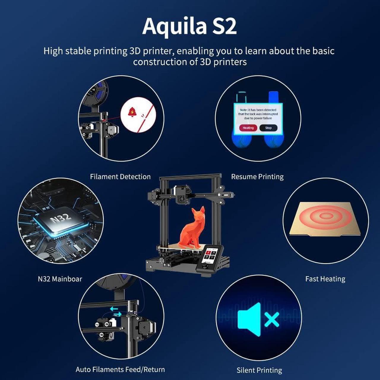Alt view image 6 of 7 - Voxelab Aquila S2 3D Printer with High Temperature(300°C) Extruder, N32 Motherboard High Precision Printing, Removable PEI Coated Flexible Build Plate, Resume Printing 220 * 220 * 240mm