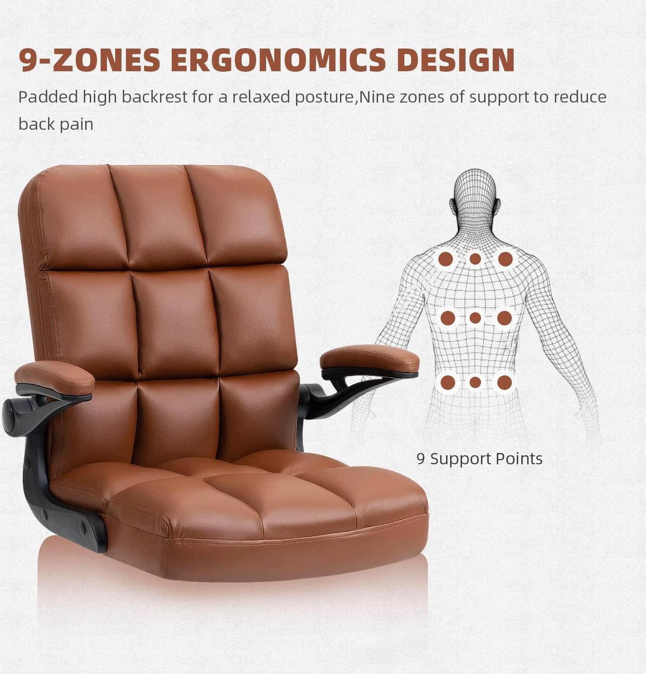 Alt view image 4 of 7 - SEATZONE Home Office Chair Ergonomic Desk Executive Chair Computer Task Chair, Rolling Swivel Chair with Arms,Brown