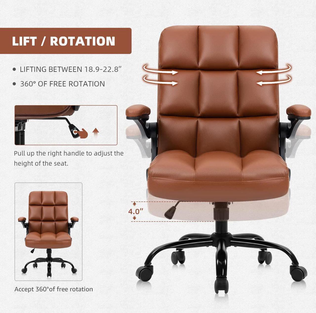 Alt view image 5 of 7 - SEATZONE Home Office Chair Ergonomic Desk Executive Chair Computer Task Chair, Rolling Swivel Chair with Arms,Brown