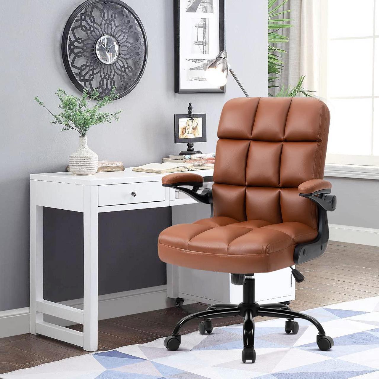 Alt view image 2 of 7 - SEATZONE Home Office Chair Ergonomic Desk Executive Chair Computer Task Chair, Rolling Swivel Chair with Arms,Brown