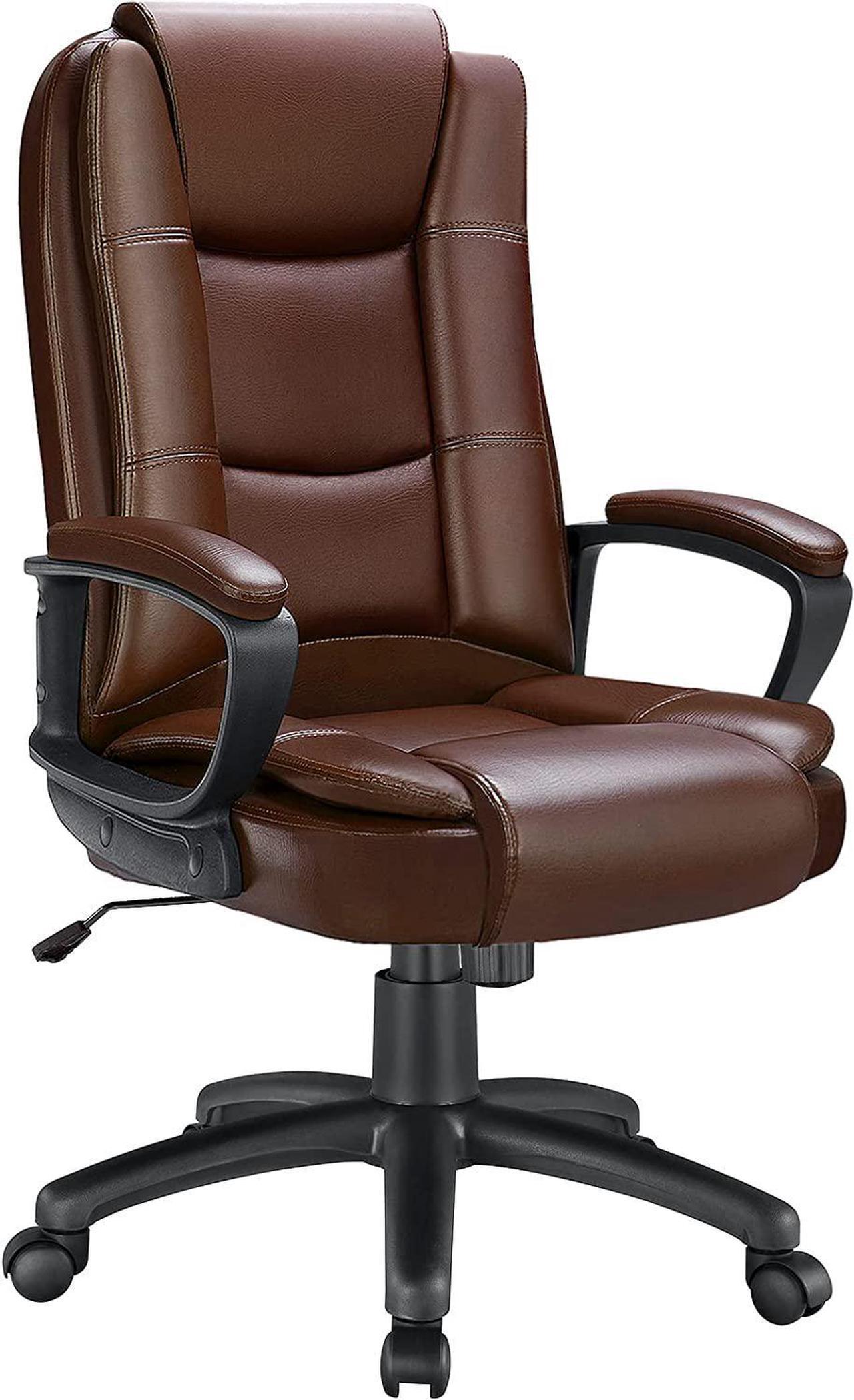 Main image of Office Desk Chair, Big and Tall High Back Managerial Executive Computer Chair, Ergonomic Height Adjustable PU Leather Chairs with Cushions Armrest for Long Time Sitting (Brown)