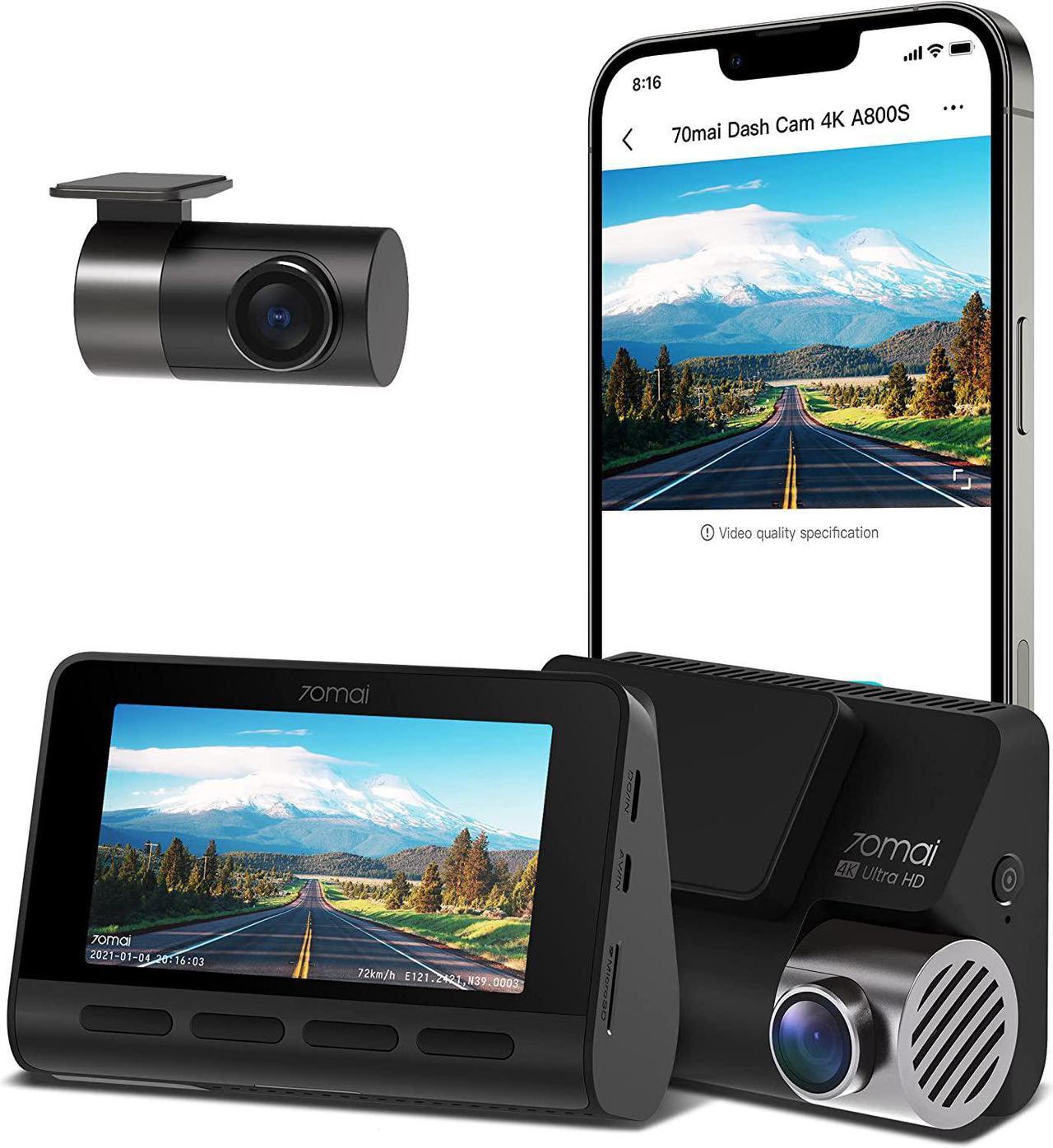 70mai 4K Dash Cam A800S, Super Night Vision with Sony IMX415, 3'' IPS LCD, Built in GPS, Parking Mode, ADAS, Loop Recording, iOS/Android App Control (Front and Rear)