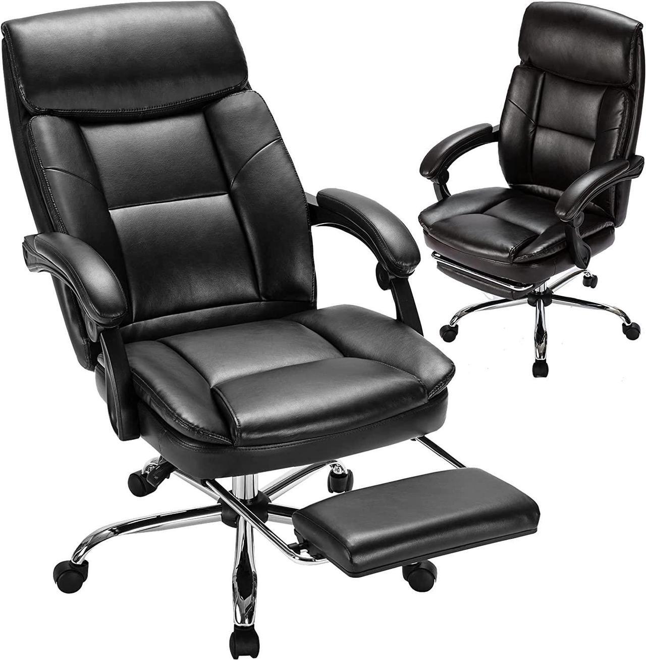 Main image of Executive Office Chair, Ergonomic Big and Tall Leather Swivel Rolling Managerial Reclining Computer Desk Task Chair, Adjustable High Back Recliner Chair with Padded Armrests and Retractable Footrest