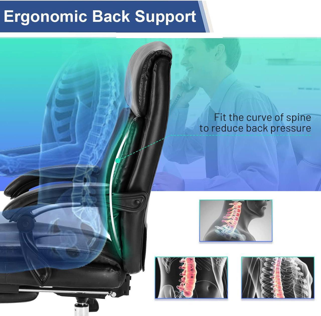 Alt view image 5 of 7 - Executive Office Chair, Ergonomic Big and Tall Leather Swivel Rolling Managerial Reclining Computer Desk Task Chair, Adjustable High Back Recliner Chair with Padded Armrests and Retractable Footrest