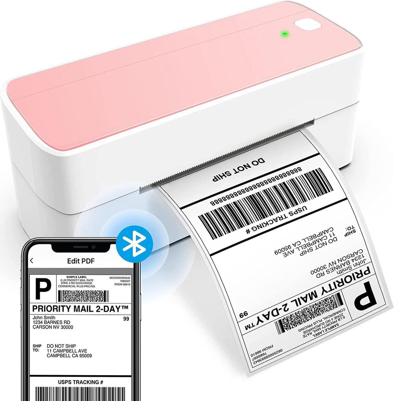 Bluetooth Thermal Label Printer 4X6 - Wireless Shipping Label Printer for Small Business & Packages - Pink Thermal Label Printer Shipping Label Makers, Compatible with iPhone, USPS, Etsy