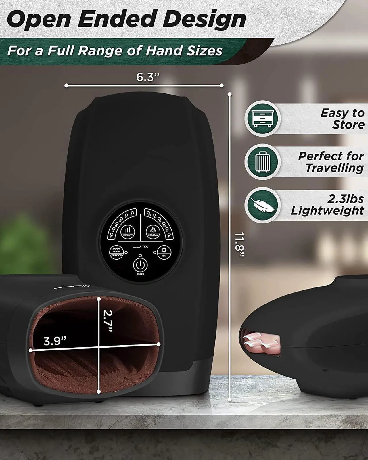 Alt view image 4 of 6 - Lunix LX3 Cordless Electric Hand Massager with Compression, 6 Levels Pressure Point Therapy Massager for Arthritis, Pain Relief, Carpal Tunnel and Finger Numbness, Shiatsu Massage Machine with Heat