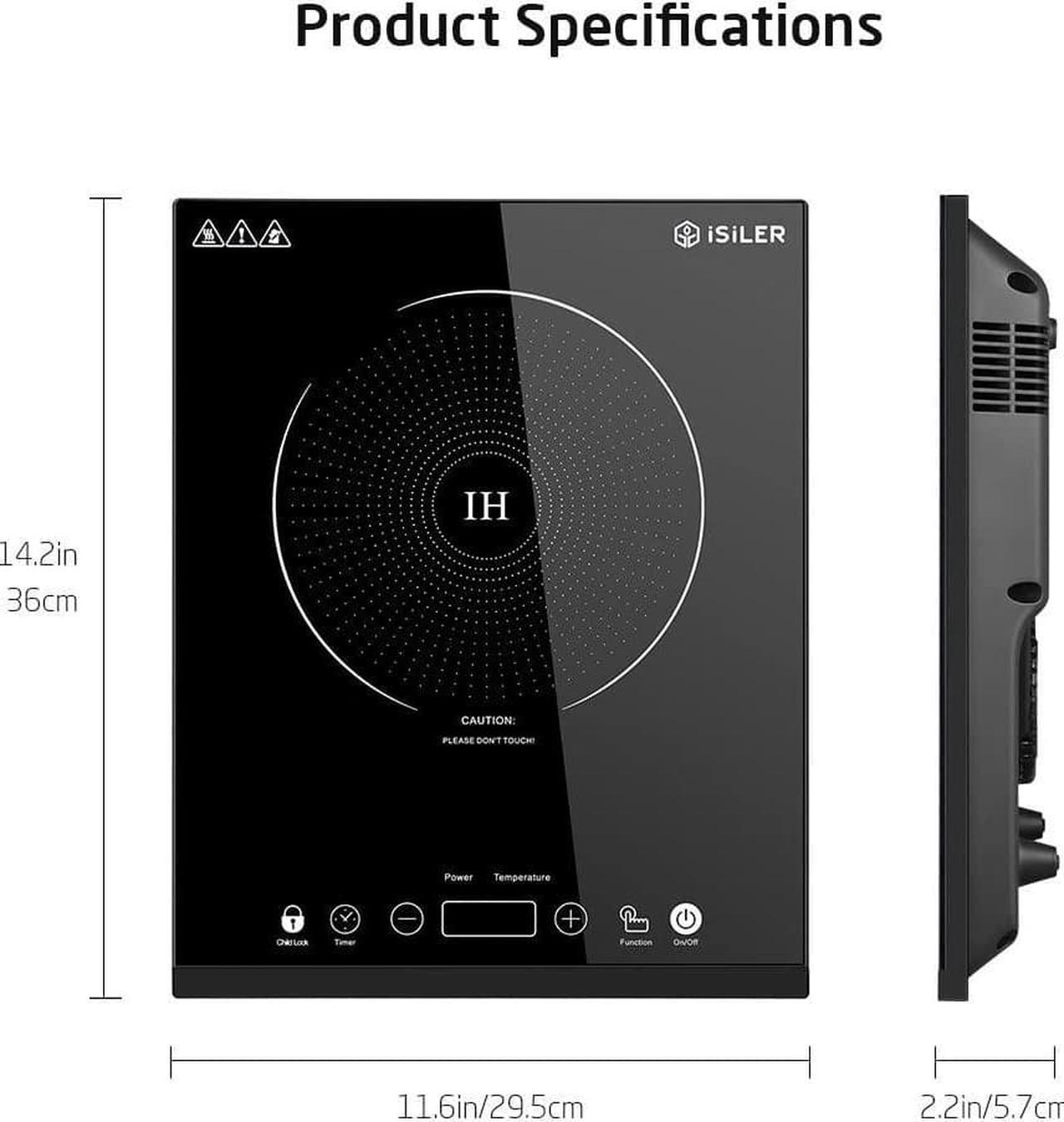Alt view image 7 of 7 - Portable Induction Cooktop, iSiLER 1800W Sensor Touch Electric Induction Cooker Hot Plate with Kids Safety Lock, 6.7" Heating Coil, 18 Power 17 Temperature Setting Countertop Burner with Timer