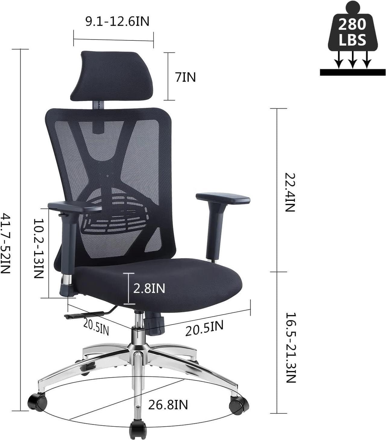 Alt view image 7 of 7 - Ticova Ergonomic Office Chair - High Back Desk Chair with Adjustable Lumbar Support, Headrest & 3D Metal Armrest - 130° Rocking Mesh Computer Chair