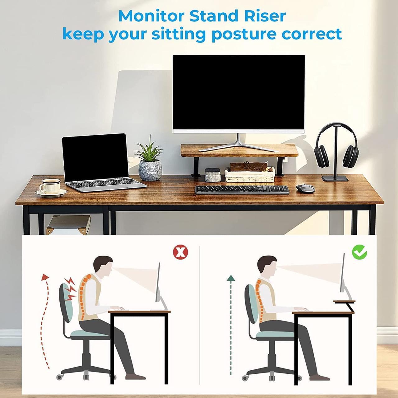 Alt view image 3 of 7 - GreenForest Computer Desk with Monitor Stand,47 inch Home Office Desk with Reversible Storage Shelves Modern Writing Study Work Table,Easy Assembly,Walnut