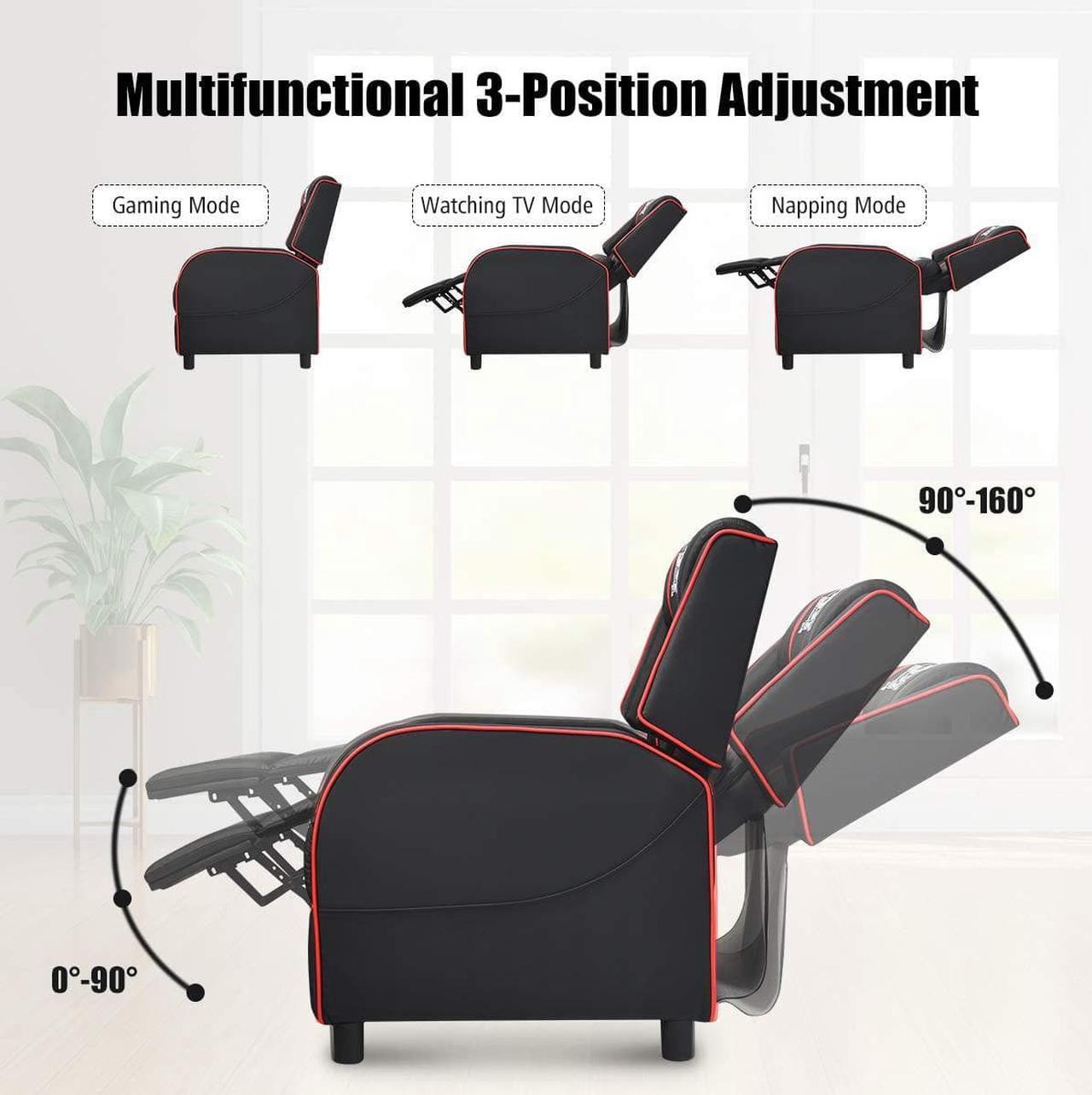 Alt view image 4 of 7 - GYMAX Gaming Recliner, Massage Gaming Chair with Adjustable Backrest Footrest, Remote Control & Side Pocket, Ergonomic Game Lounge Chair, Racing Style Single Theater Seat Game Sofa for Adults (Red)