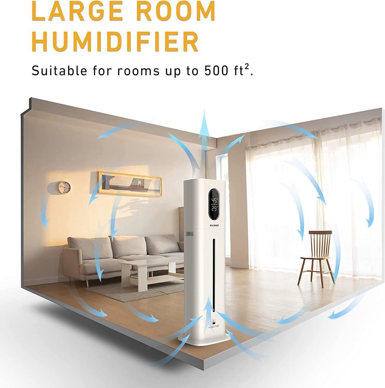 Alt view image 2 of 6 - Humidifiers for Bedroom Large Room, AILINKE 2.1Gal/8L Humidifiers for Home Large Ultrasonic Top Fill Humidifier with 3 Speed Humidistat for Baby Kids Adults Yoga Sleep