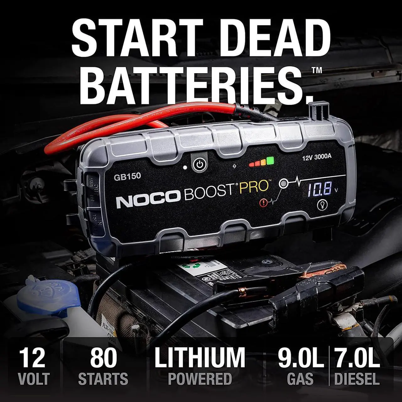 Alt view image 2 of 7 - NOCO Boost Pro GB150 3000A UltraSafe Car Battery Jump Starter, 12V Jump Starter Battery Pack, Battery Booster, Jump Box, Portable Charger and Jumper Cables for 9.0L Gasoline and 7.0L Diesel Engines
