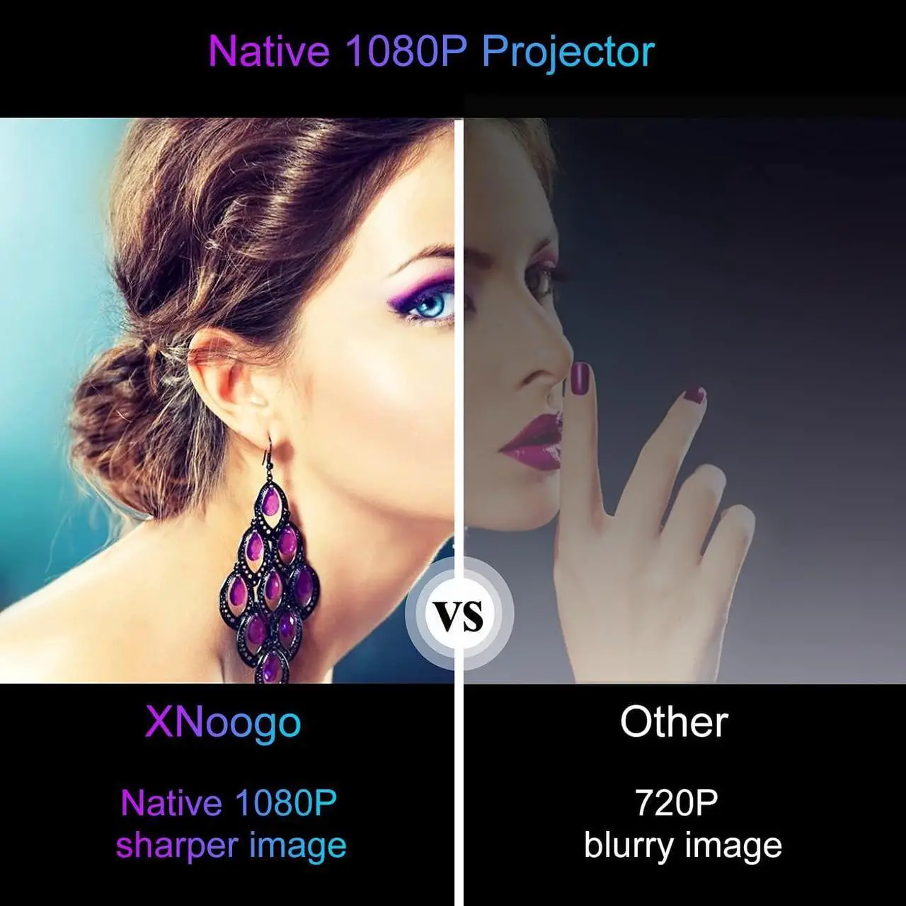 Alt view image 3 of 7 - HD 1080P Projector 4k with WiFi and Bluetooth,XNoogo 1000 ANSI Outdoor Projector, 450" Display 4k Movie Projector Support 50%Zoom,Keystone,Bluetooth Projectors Compatible w/TV Stick/Phone/PC/Laptop