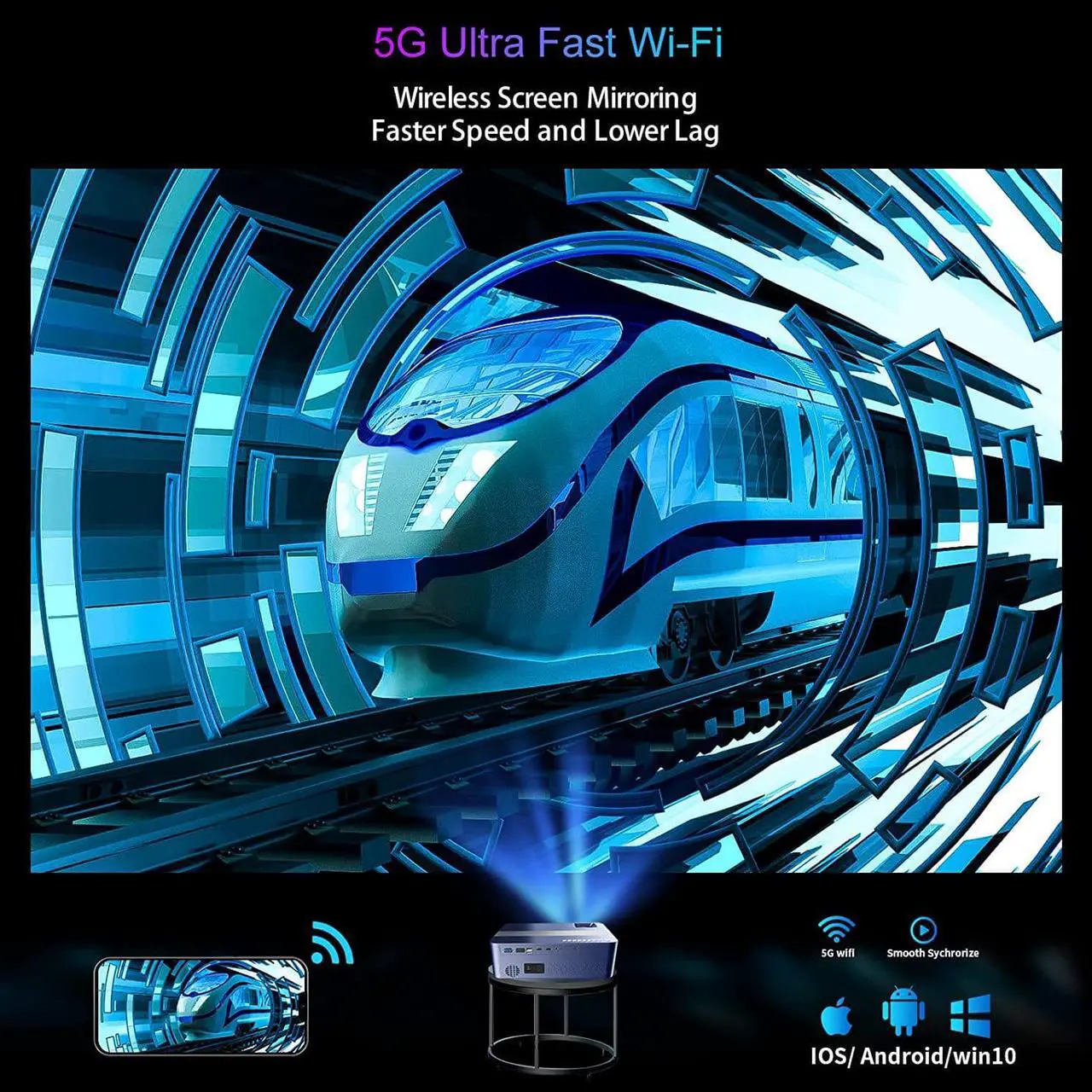 Alt view image 4 of 7 - HD 1080P Projector 4k with WiFi and Bluetooth,XNoogo 1000 ANSI Outdoor Projector, 450" Display 4k Movie Projector Support 50%Zoom,Keystone,Bluetooth Projectors Compatible w/TV Stick/Phone/PC/Laptop