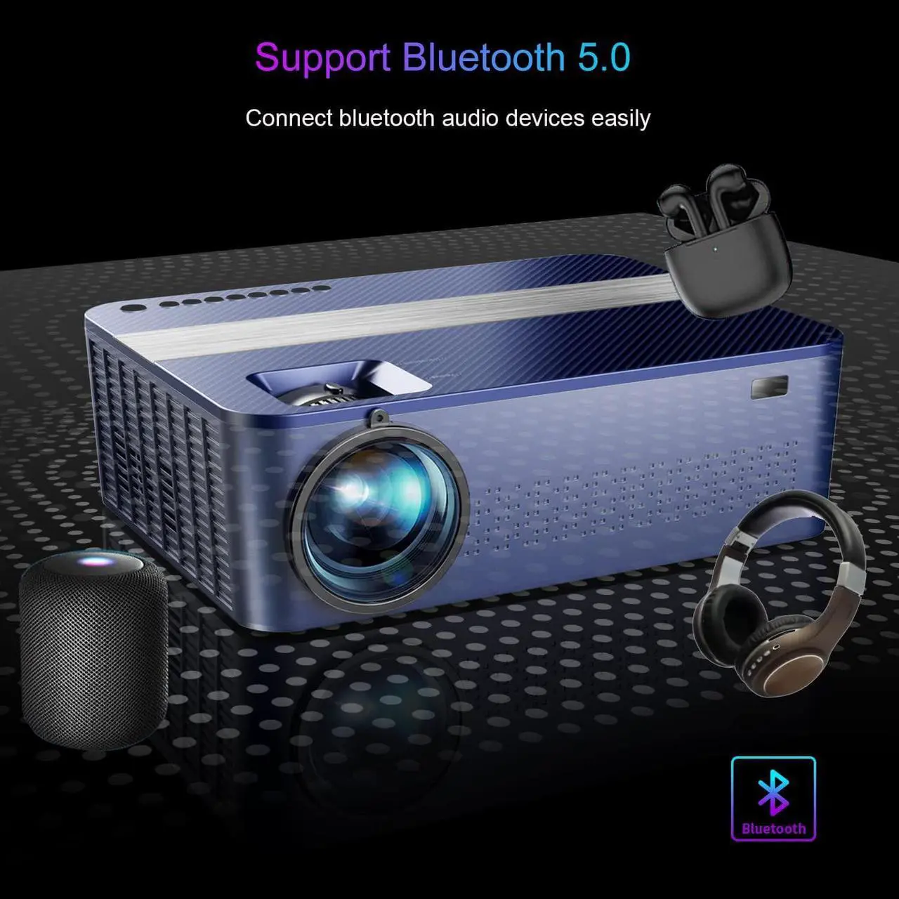 Alt view image 5 of 7 - HD 1080P Projector 4k with WiFi and Bluetooth,XNoogo 1000 ANSI Outdoor Projector, 450" Display 4k Movie Projector Support 50%Zoom,Keystone,Bluetooth Projectors Compatible w/TV Stick/Phone/PC/Laptop