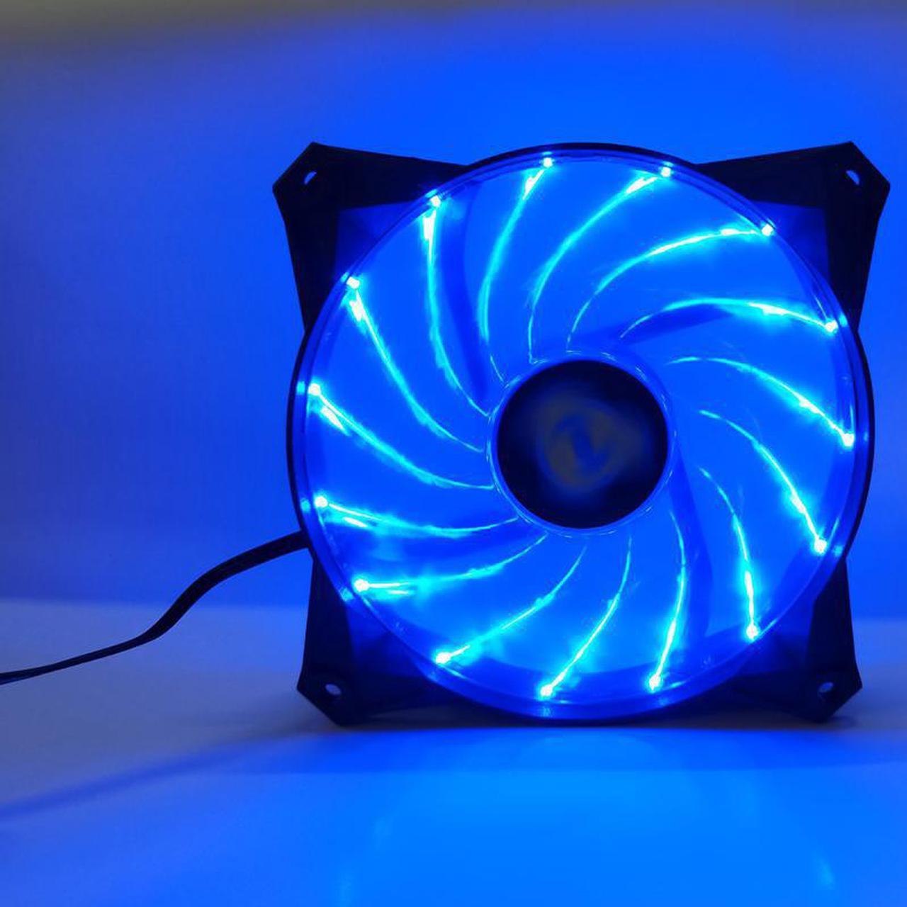 Alt view image 4 of 4 - 12025 Transparent Light-Emitting 12v 15 Blue Lights Computer Shadow Chassis Wind Fan 12CM Ultra-Quiet