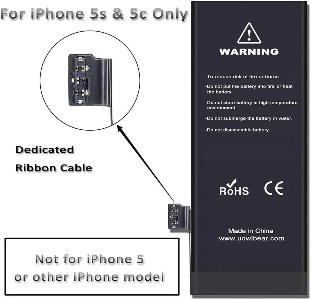 Alt view image 3 of 7 - uowlbear 2080mAh Battery for iPhone 5s A1453 A1457 A1518 A1528 A1530 A1533 and iPhone 5c A1456 A1507 A1516 A1529 A1532 with Complete Replacement Kits 0 Cycle -High Capacity