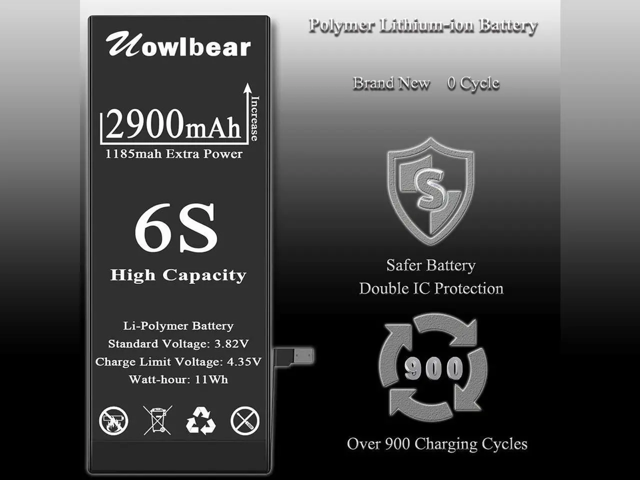 Alt view image 3 of 7 - 2900mAh Battery for iPhone 6s, uowlbear Replacement Battery for A1688 A1633 A1700 with Complete Replacement Kits, 2 Set Adhesive Strips and Seals -0 Cycle High Capacity