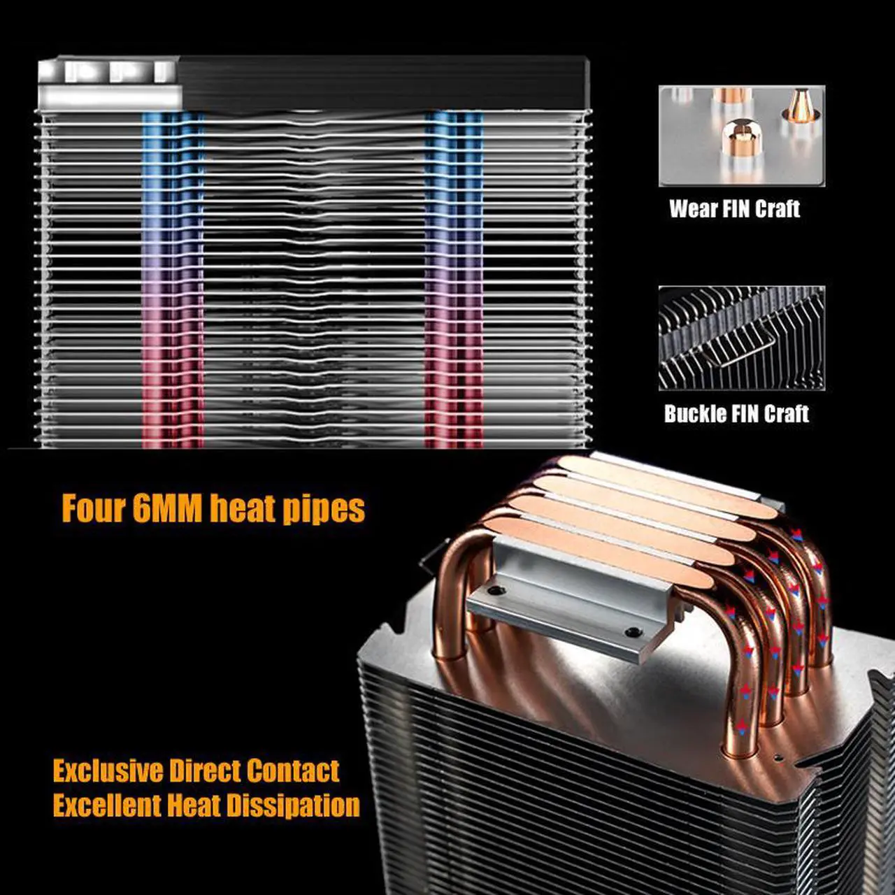 Alt view image 6 of 7 - CPU Cooler with 4 Direct Contact Heatpipes, CPU Air Cooler for Intel/AMD with 92mm PWM Fan