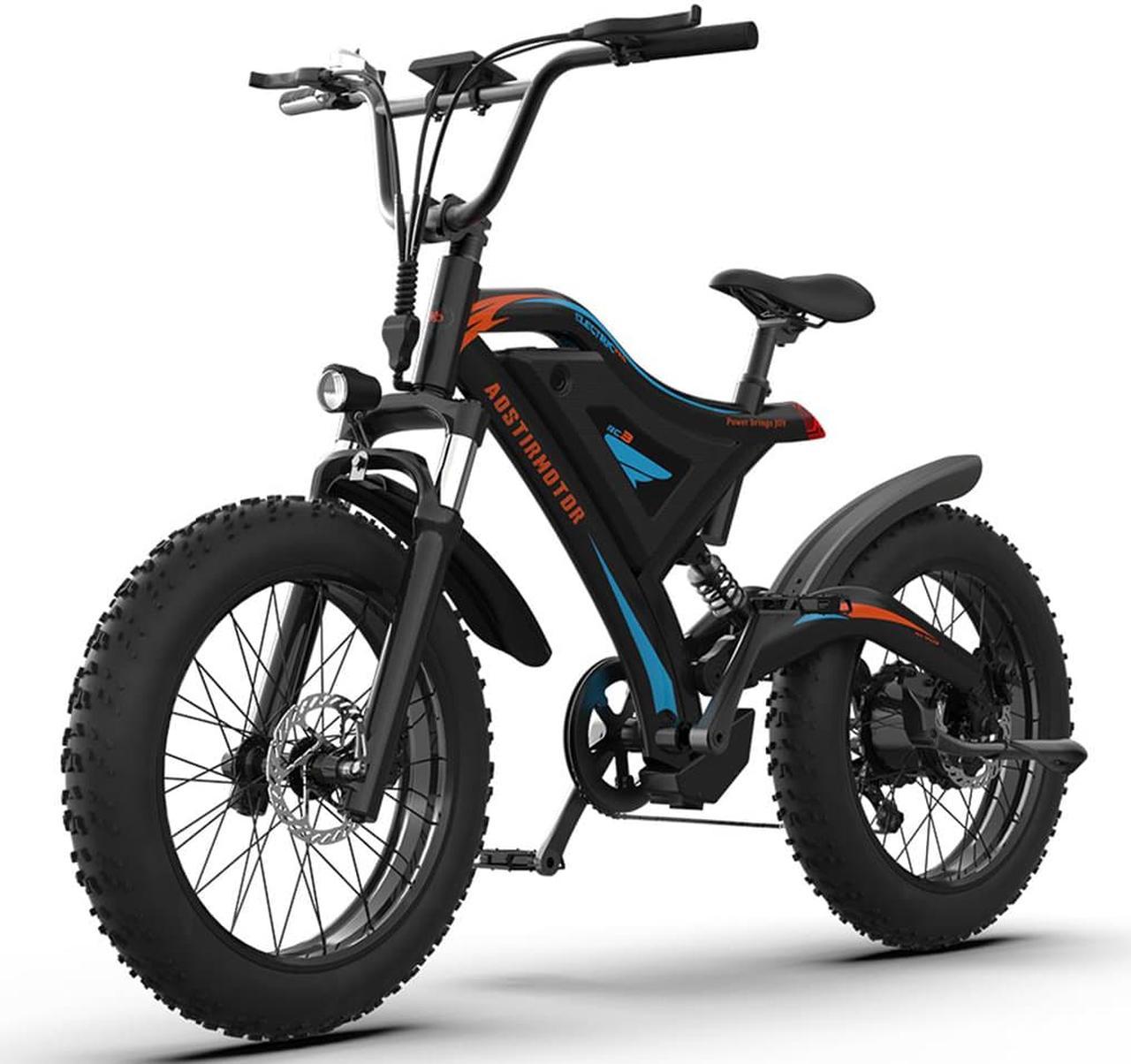 AOSTIRMOTOR Electric Bike S18-MINI for Adult with 500W Motor, 20 Fat Tire, 48V15AH Removable Battery, LED Headlight, Suspension Fork, Shimano 7 Speed Gears, Max Capacity 300LBS