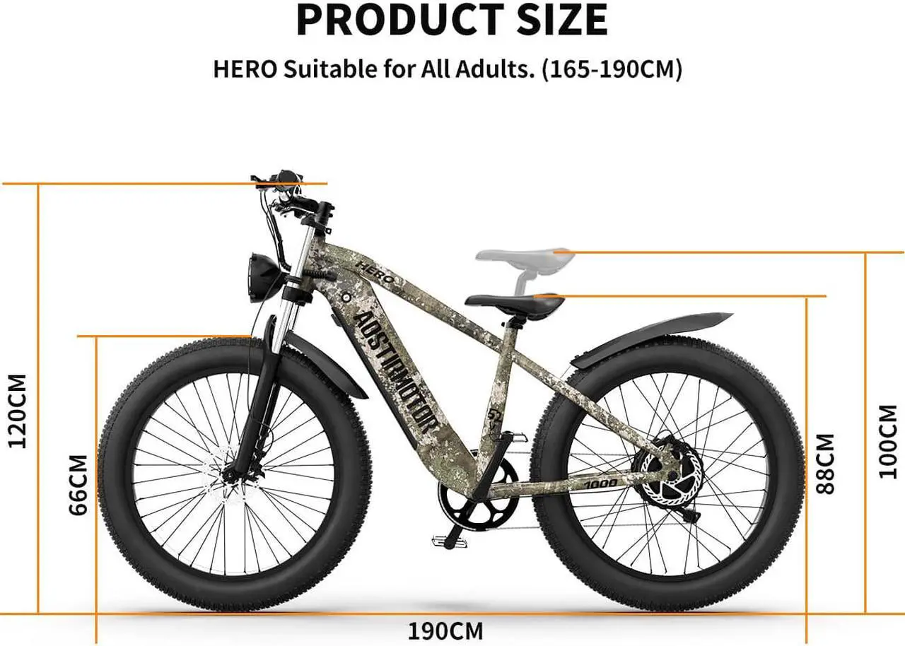 Alt view image 2 of 7 - AOSTIRMOTOR HERO Electric Bike for Adult 1000W, 26Inch Fat Tire, 52V20AH Removable Battery, LED Headlight, Suspension Fork, Shimano 7 Speed Gears, Max Capacity 300LBS(Camouflage)