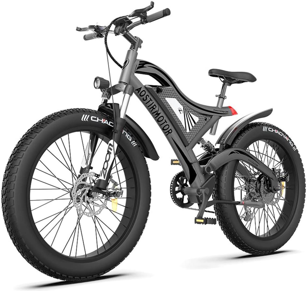 AOSTIRMOTOR Electric Bike S18 with 750W Brushless Motor,  48V 15AH Removable Battery, 26" * 4" Fat Tire Mountain Bike, Shimano 7 Speed, 3 Riding Modes, LCD Display w/Rear Rack