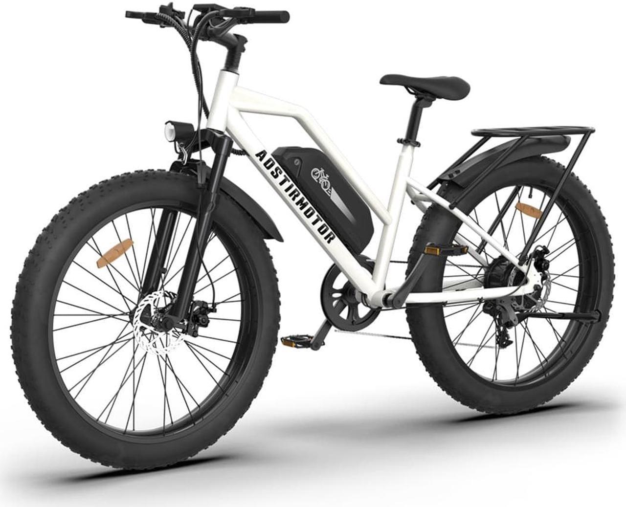 AOSTIRMOTOR Electric Bike S07-G with 750W motor , 26" * 4" Fat Tire, 48V 13AH Removable Lithium Battery, Max Speed 28MPH, Shimano 7-Speed, Front Fork Suspension(White)