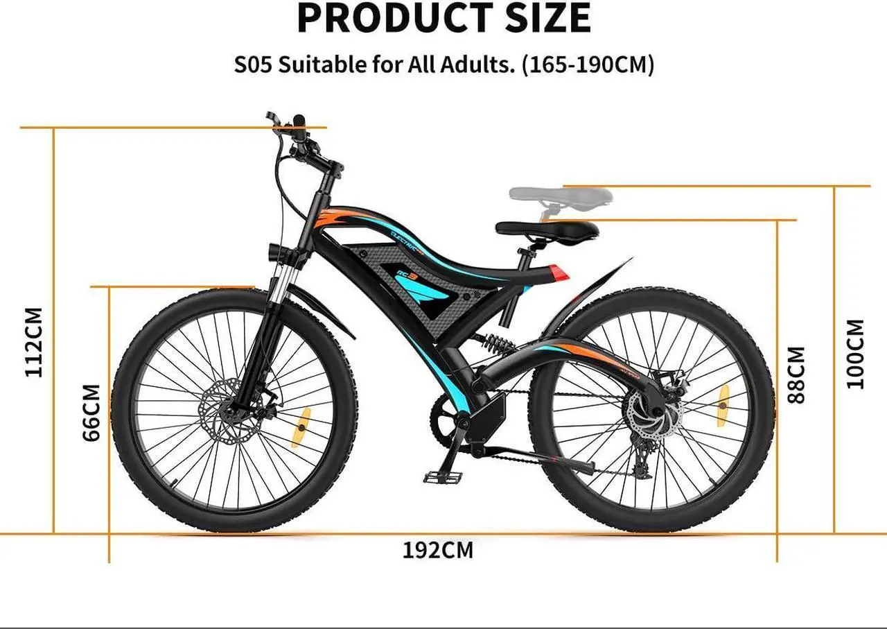 Alt view image 7 of 7 - Aostirmotor S05 Full Suspension 2.5" Tire Electric Bikes 500W for Adults All Terrain E-Bike 48V 15AH Removable Battery Electric Bike