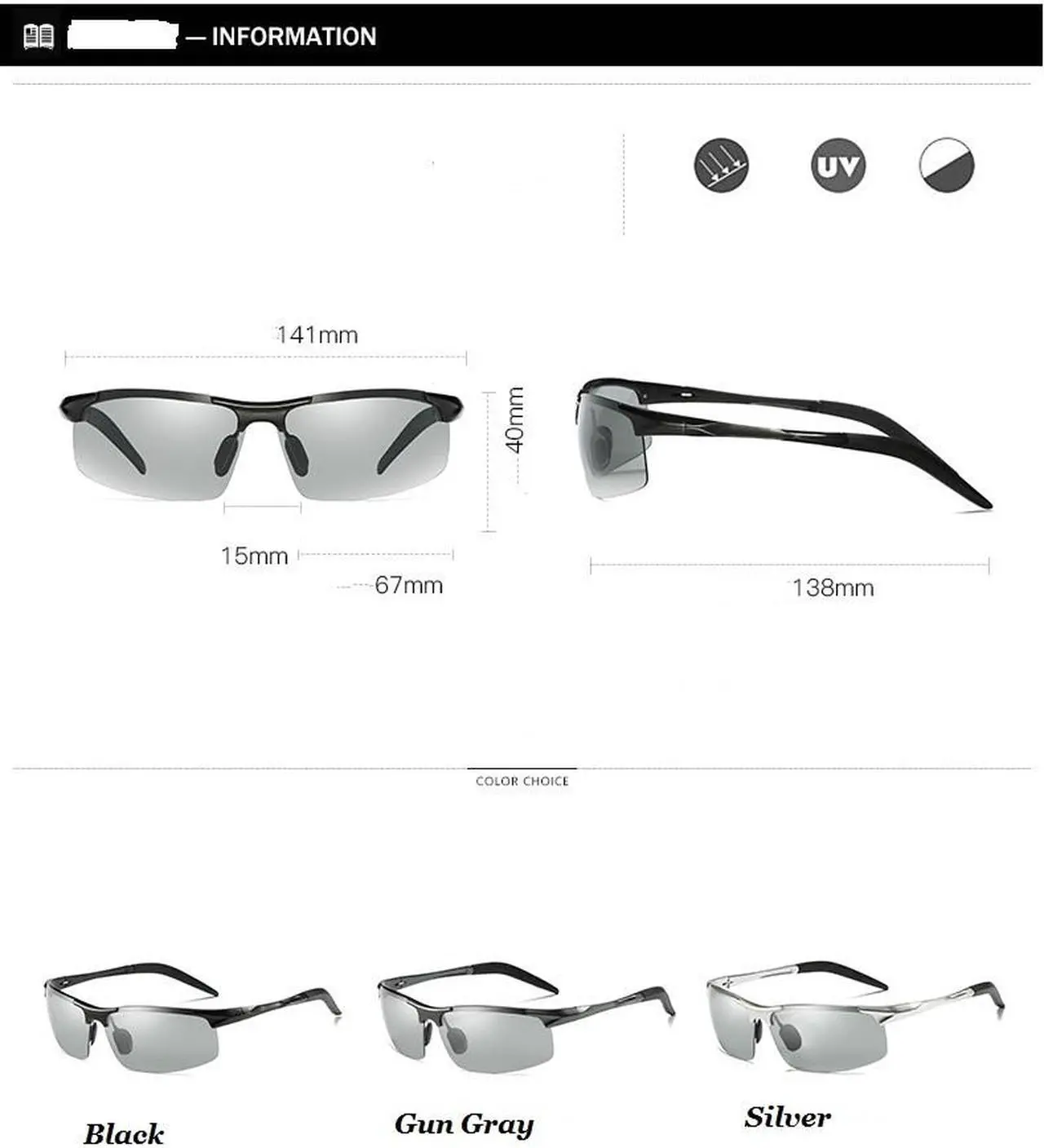 Alt view image 5 of 7 - KH Change Color Photochromic Sunglasses Men Women Titanium polarized Sun Glasses Chameleon Driving