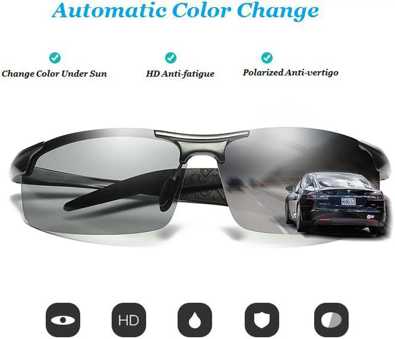 Alt view image 2 of 7 - KH Change Color Photochromic Sunglasses Men Women Titanium polarized Sun Glasses Chameleon Driving