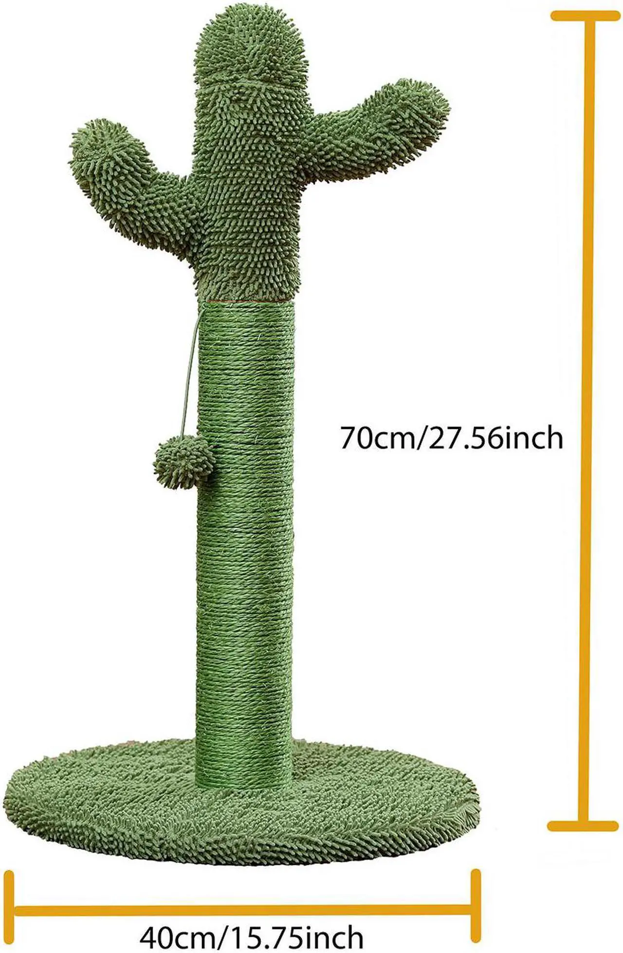 Alt view image 3 of 7 - Cactus Cat Scratching Post with Natural Sisal Ropes, Interactive Ball, Cat Scratcher for Cats and Kittens Green