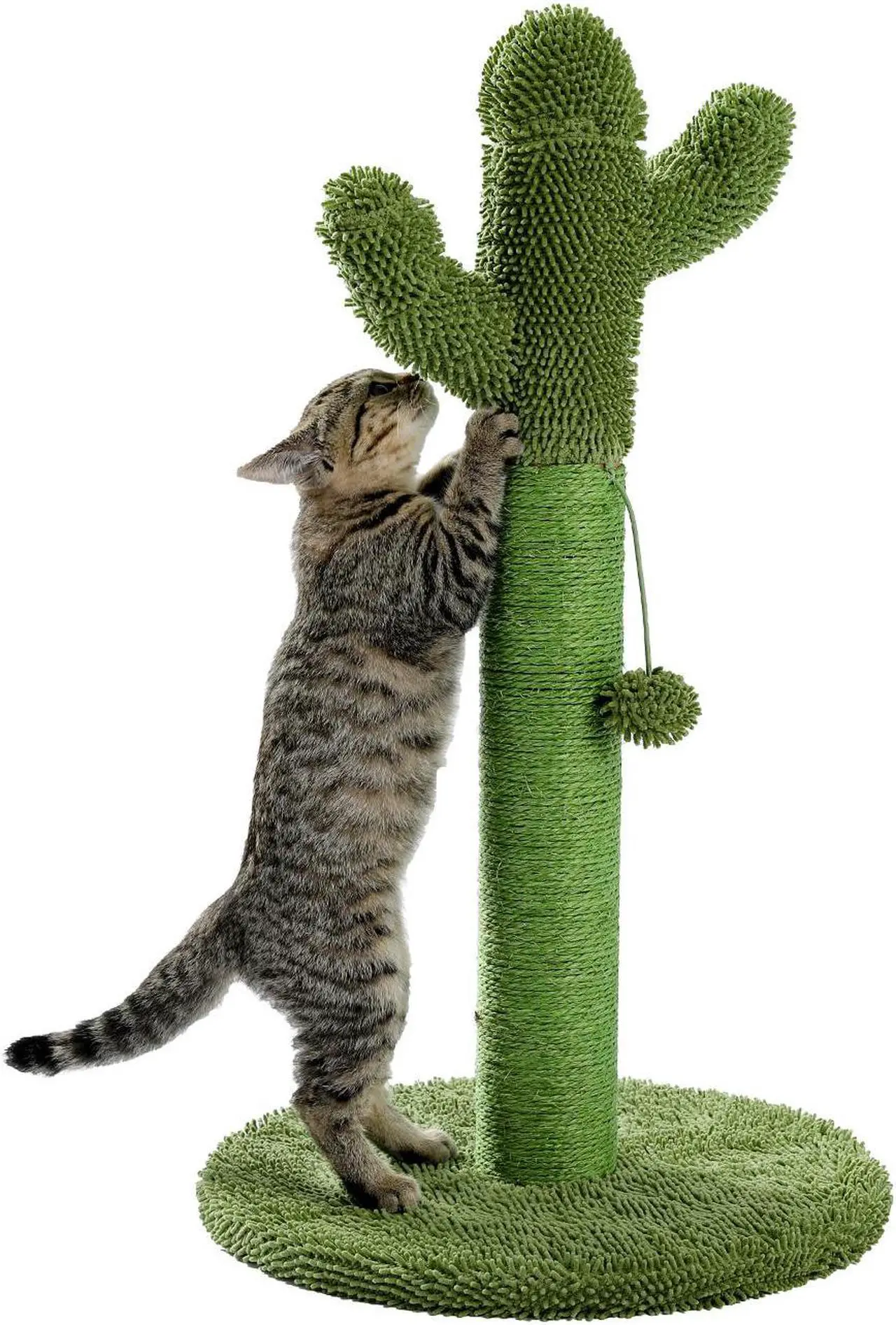 Alt view image 5 of 7 - Cactus Cat Scratching Post with Natural Sisal Ropes, Interactive Ball, Cat Scratcher for Cats and Kittens Green