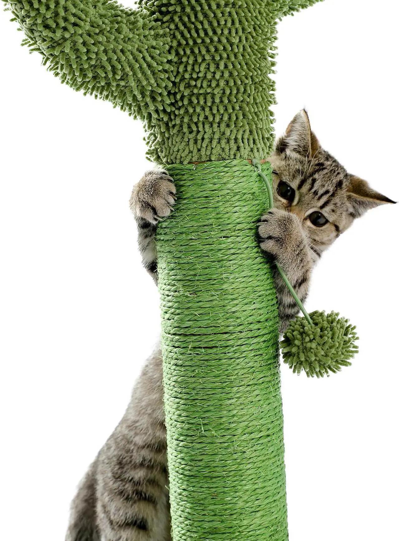 Alt view image 4 of 7 - Cactus Cat Scratching Post with Natural Sisal Ropes, Interactive Ball, Cat Scratcher for Cats and Kittens Green