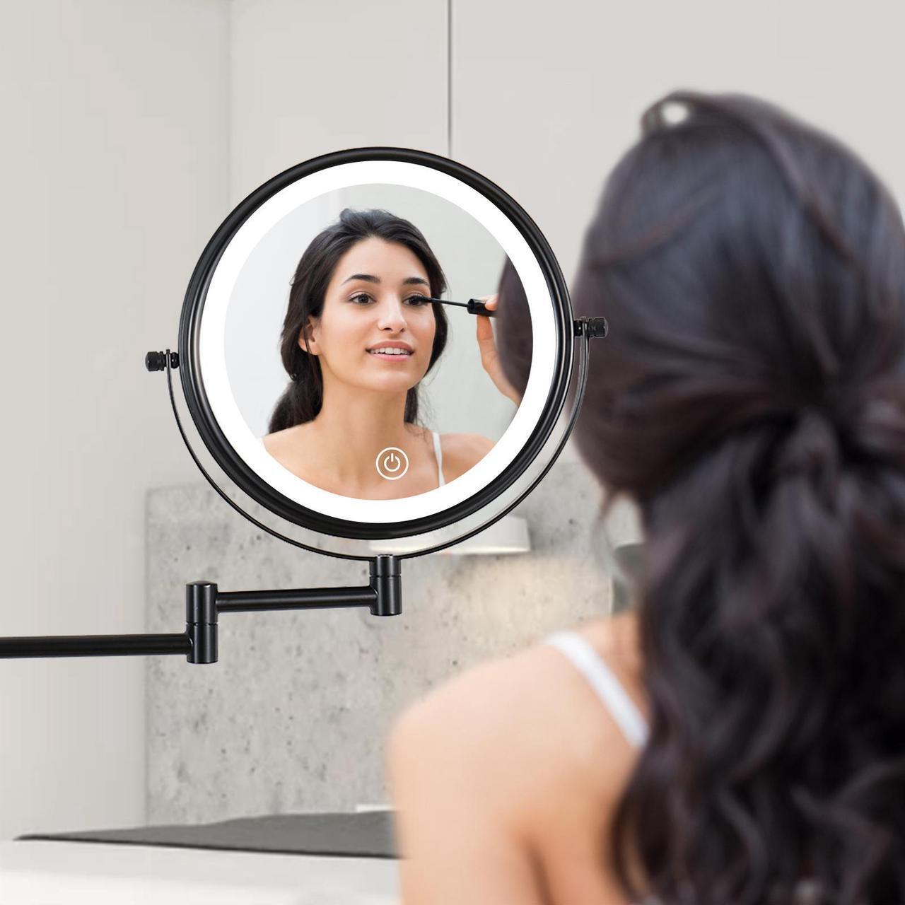 Alt view image 5 of 7 - Wall Mounted Makeup Mirror 10X LED Lighting Magnifying Mirror 3 Color Mode USB Port or Battery Charging Touch Adjustable Light and Dark and Timing, Double-Sided Vanity Mirror with Lights,Black