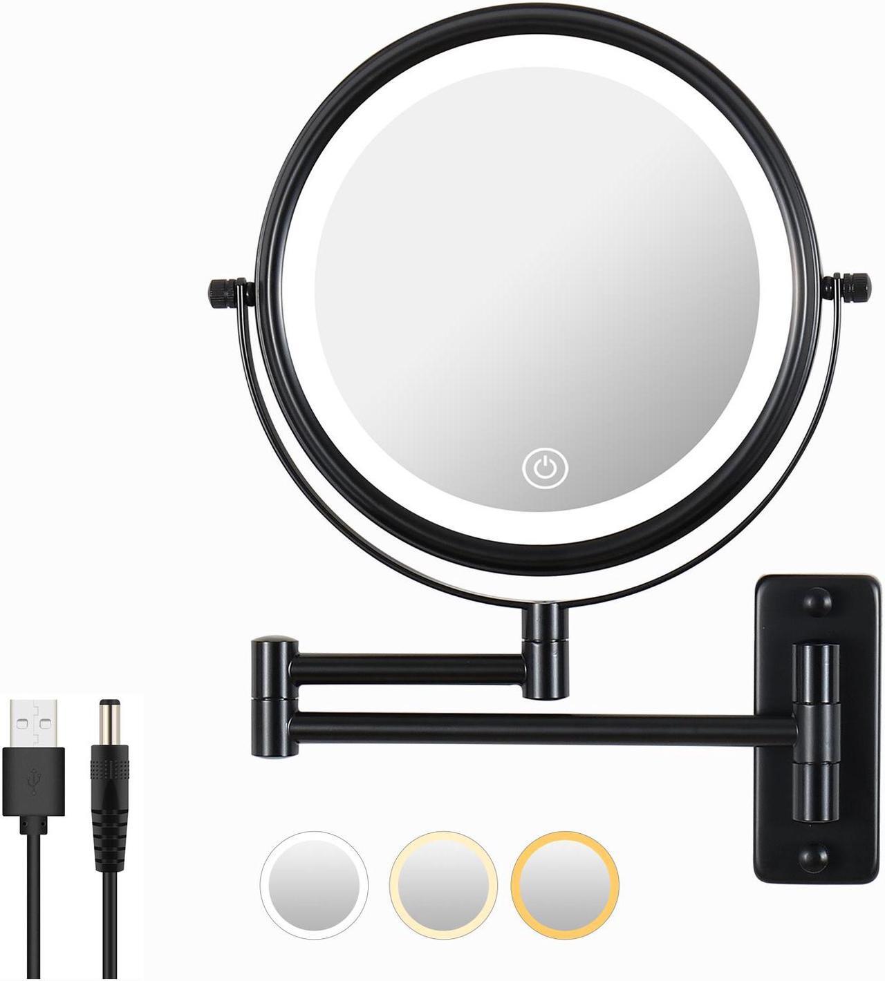 Alt view image 7 of 7 - Wall Mounted Makeup Mirror 10X LED Lighting Magnifying Mirror 3 Color Mode USB Port or Battery Charging Touch Adjustable Light and Dark and Timing, Double-Sided Vanity Mirror with Lights,Black