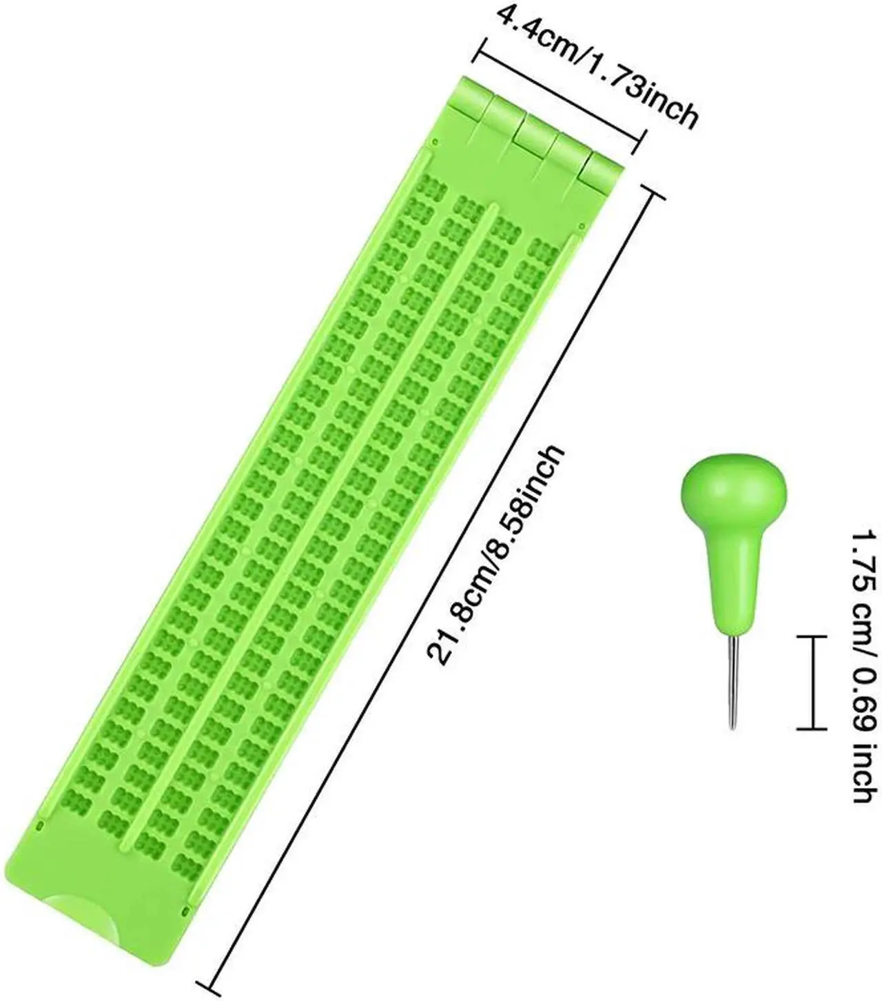 Alt view image 5 of 5 - 4 Lines 28 Cells Braille Slate Braille Writing Slate Plastic Braille Slate Kit, Green (2)