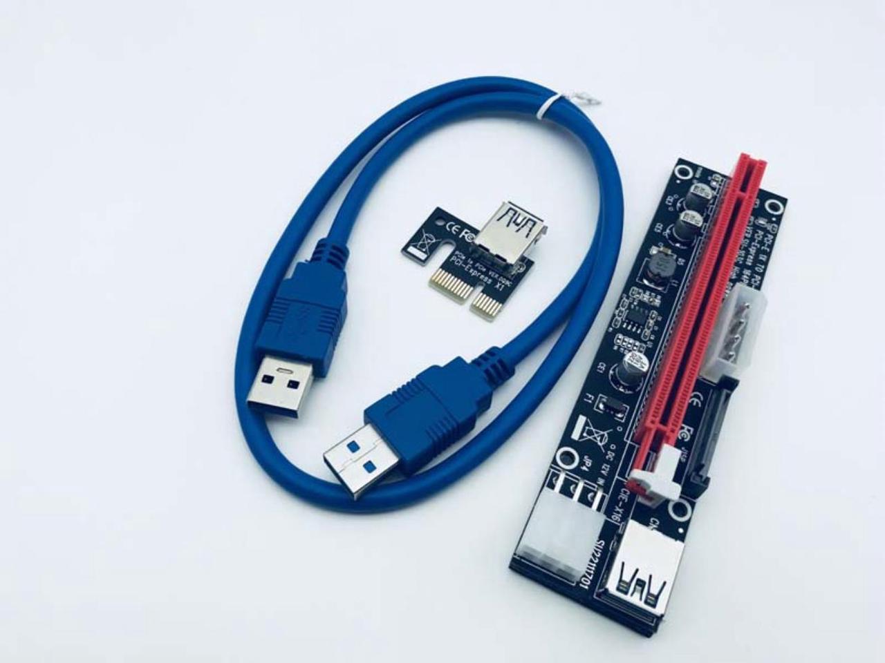 PCI-E 1x to 16x Riser Card USB 3.0 Cable 3in1 SATA 4Pin 6Pin 30cm 60cm Power Supply for Antminer Bitcoin Miner Mining Machine