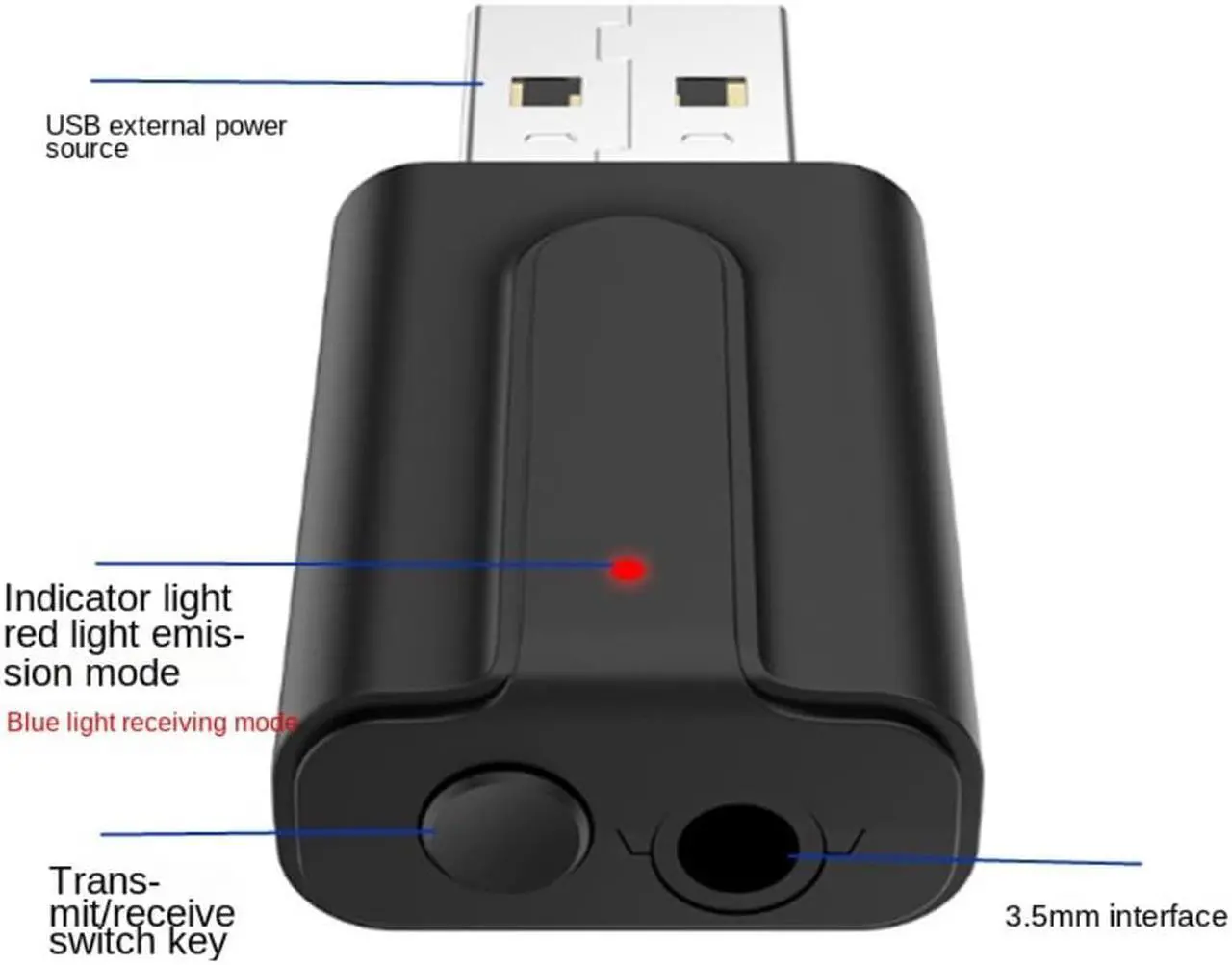 Alt view image 3 of 3 - Bluetooth Audio Receiver Transmitter Bluetooth 5.0 Stereo Music 3.5mm AUX Jack 2-in-1 USB Wireless Receiver Adapter for TV PC