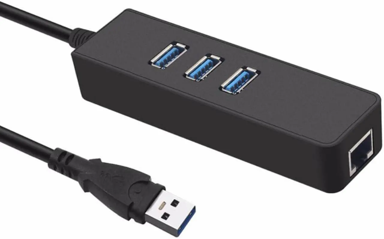 Alt view image 2 of 3 - USB Gigabit Ethernet Adapter 3 Ports USB 3.0 HUB USB to Rj45 Lan Network Card for Macbook Mac Desktop + Micro USB Charger Cable