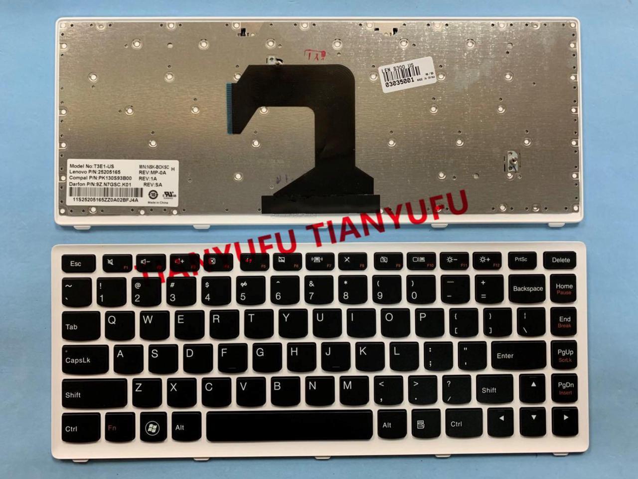 FOR Lenovo S300 S405 S400 S400T S415 S435 S410 S305 T3E1-US 25205165 PK130S93B3B00 NSK-BCKS US BLACK WHITE FRAM Laptop KEYBOARD